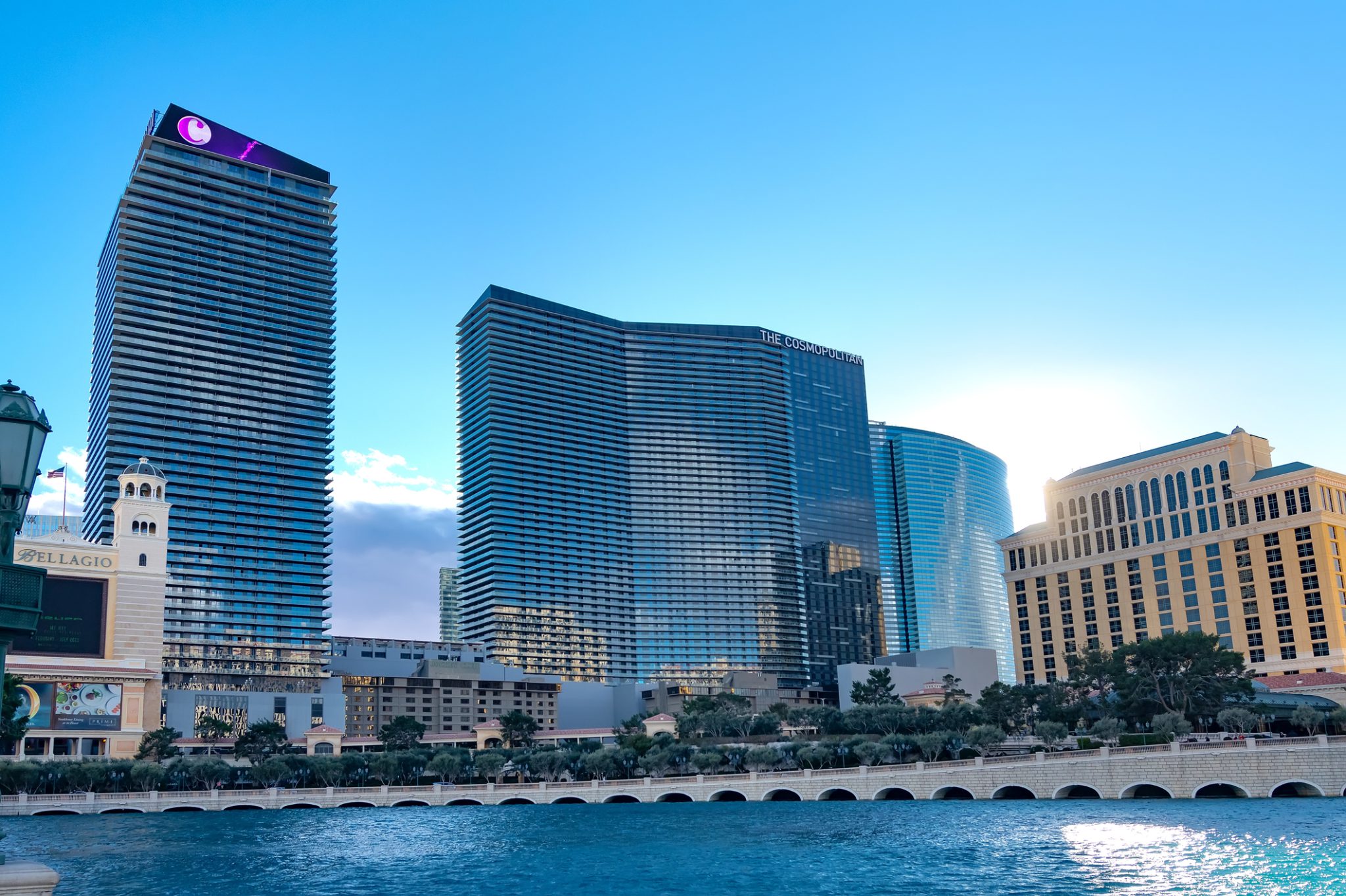 Las Vegas, Nevada, USA. January 23. 2023 Las Vegas glass towers  Sunny day, blue sky.