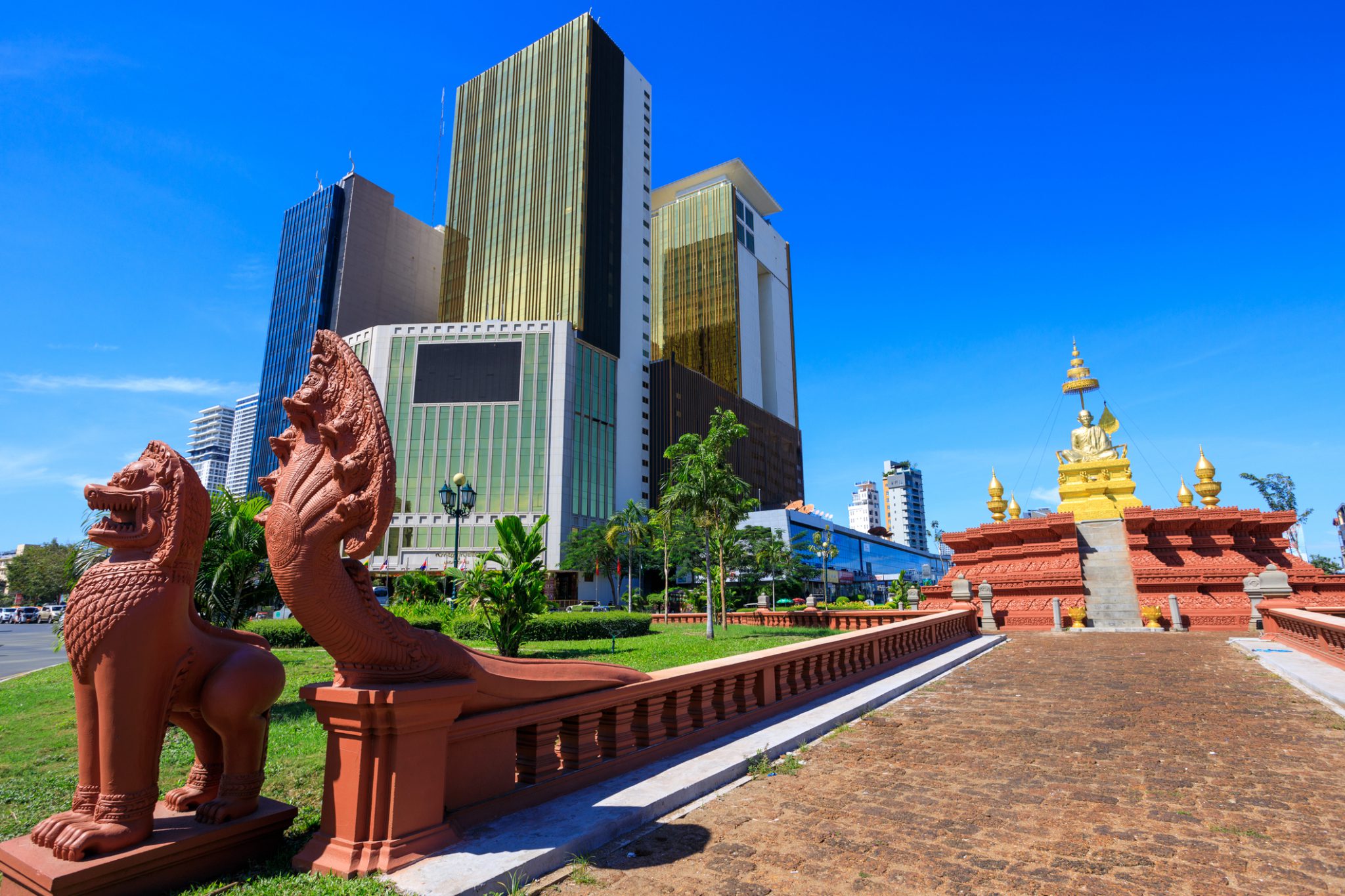 Phnom Penh, Cambodia - February 23, 2025: The Samdech Chuon Nath Statue is a monument in the capital city Phnom Penh, Cambodia, honoring the late Supreme Patriarch of Cambodia, Samdech Chuon Nath.